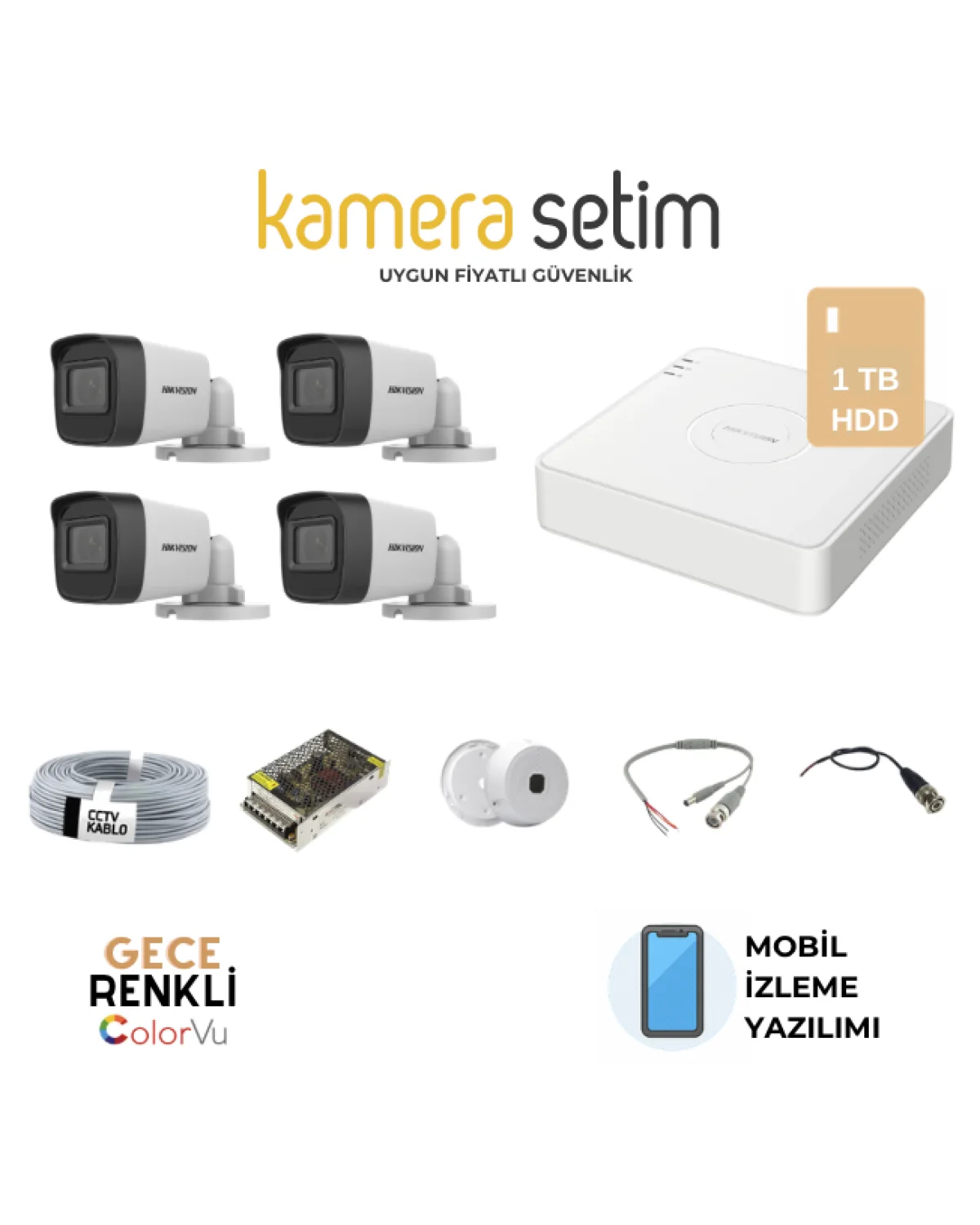 Hikvision 4 Kameralı Analog Set